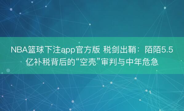 NBA篮球下注app官方版 税剑出鞘：陌陌5.5亿补税背后的“空壳”审判与中年危急